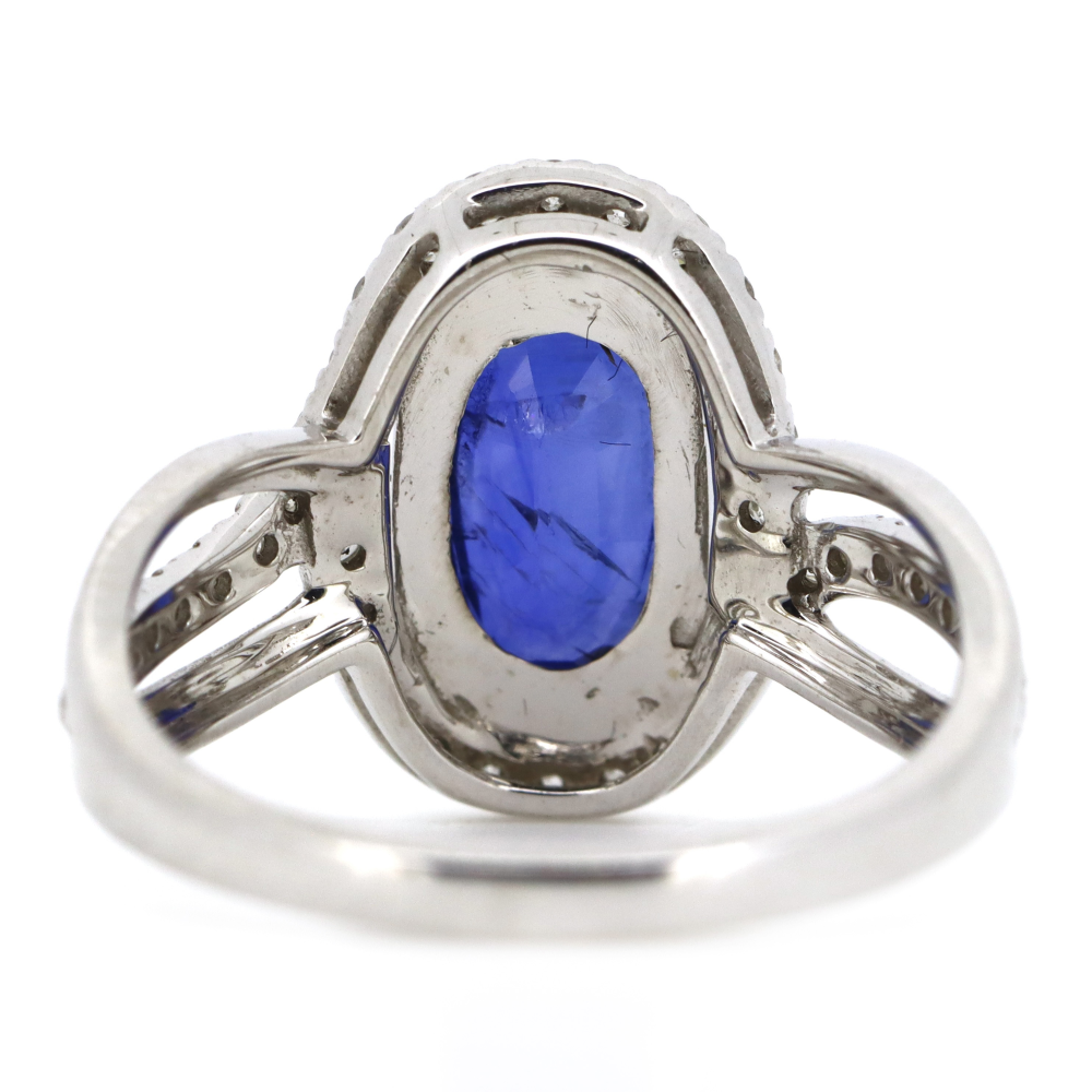 White Gold Blue Sapphire & Diamond Halo Ring