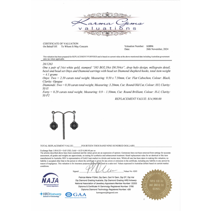 White Gold Onyx and Diamond Antique Inspired Drop Earrings