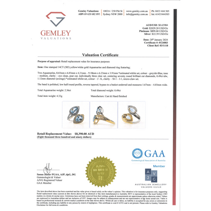 Yellow/White Gold, Pear Cut Aquamarine and Diamond, Open Band Dress Ring