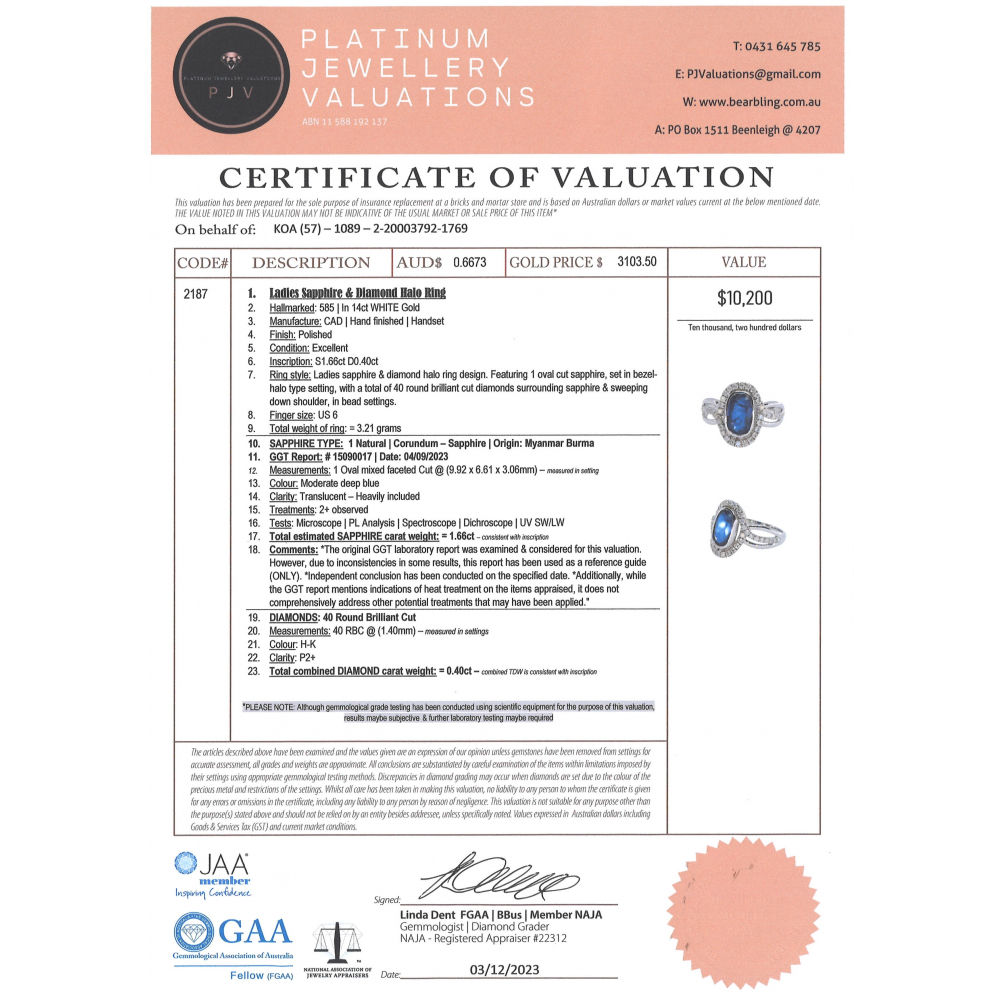 White Gold Blue Sapphire & Diamond Halo Ring