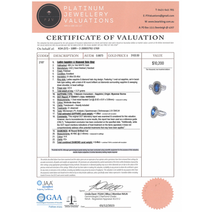 White Gold Blue Sapphire & Diamond Halo Ring