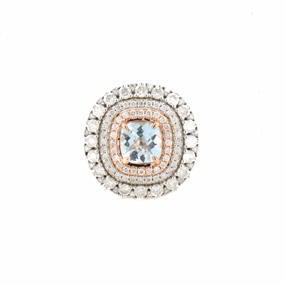 White/Rose Gold Aquamarine and Diamond Triple Halo Ring