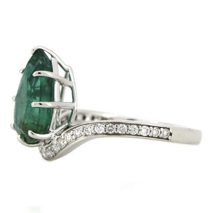 White Gold Pear Cut Emerald & Diamond Ring