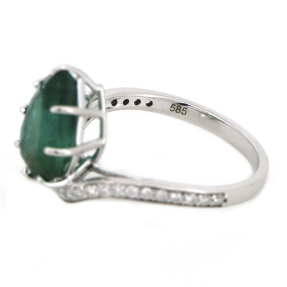 White Gold Pear Cut Emerald & Diamond Ring