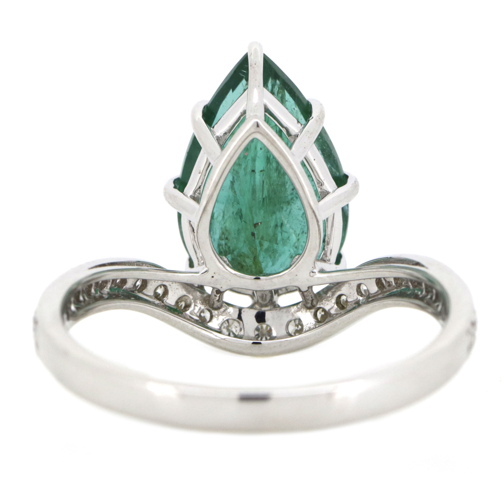 White Gold Pear Cut Emerald & Diamond Ring