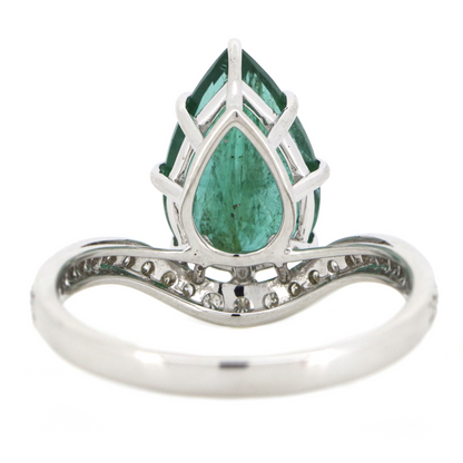 White Gold Pear Cut Emerald & Diamond Ring