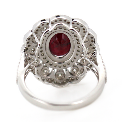 White Gold Ruby and Diamond Double Halo Statement Ring