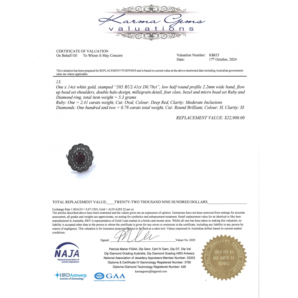 White Gold Ruby and Diamond Double Halo Statement Ring