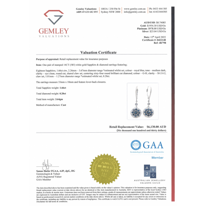 White Gold Blue Sapphire & Diamond Antique-Style Drop Earrings