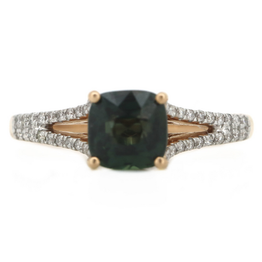 18K Rose Gold Green Sapphire & Diamond Dress Ring