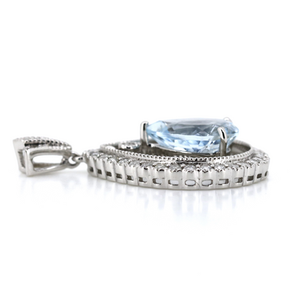 1.88ct Pear cut White Gold, Aquamarine and Diamond, Floating Halo Pendant