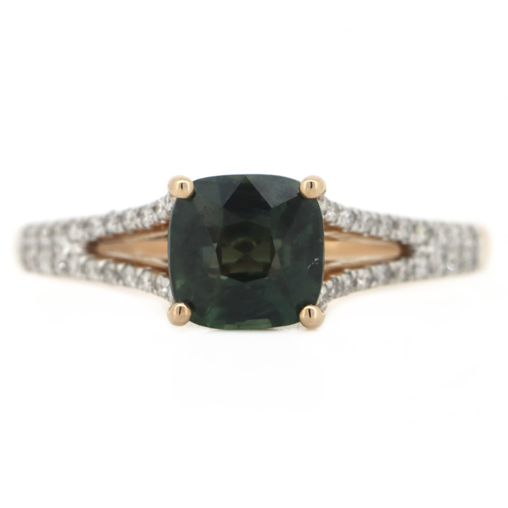 18K Rose Gold Green Sapphire & Diamond Dress Ring