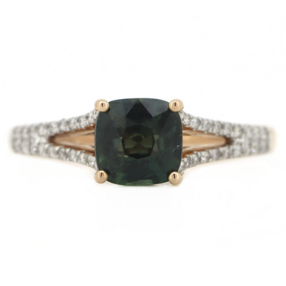 18K Rose Gold Green Sapphire & Diamond Dress Ring