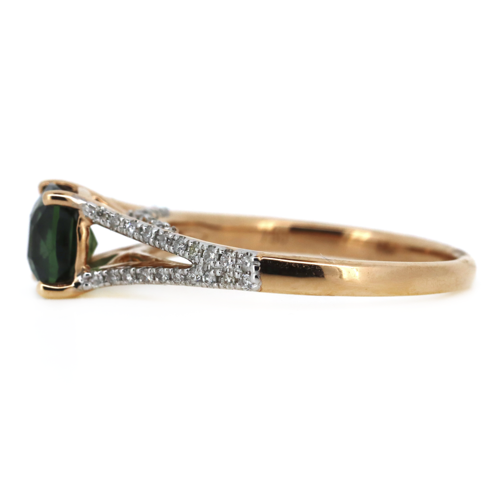 18K Rose Gold Green Sapphire & Diamond Dress Ring