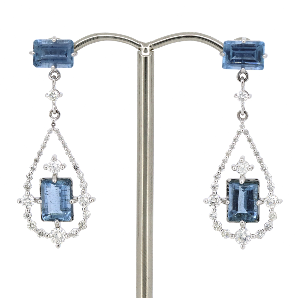 White Gold, Santa Maria Blue Aquamarine and Diamond, Drop Earrings