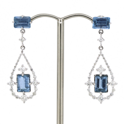 White Gold, Santa Maria Blue Aquamarine and Diamond, Drop Earrings