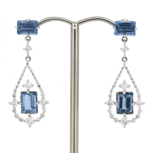 White Gold, Santa Maria Blue Aquamarine and Diamond, Drop Earrings