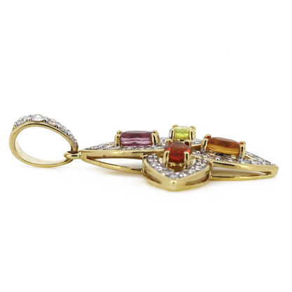 Yellow Gold Multi-Coloured Sapphire & Diamond Pendant
