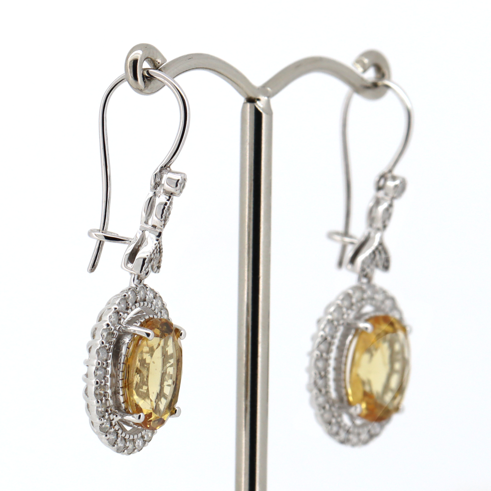 White Gold Heliodor and Diamond Halo Drop Earrings