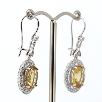 White Gold Heliodor and Diamond Halo Drop Earrings