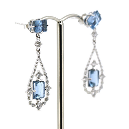 White Gold, Santa Maria Blue Aquamarine and Diamond, Drop Earrings