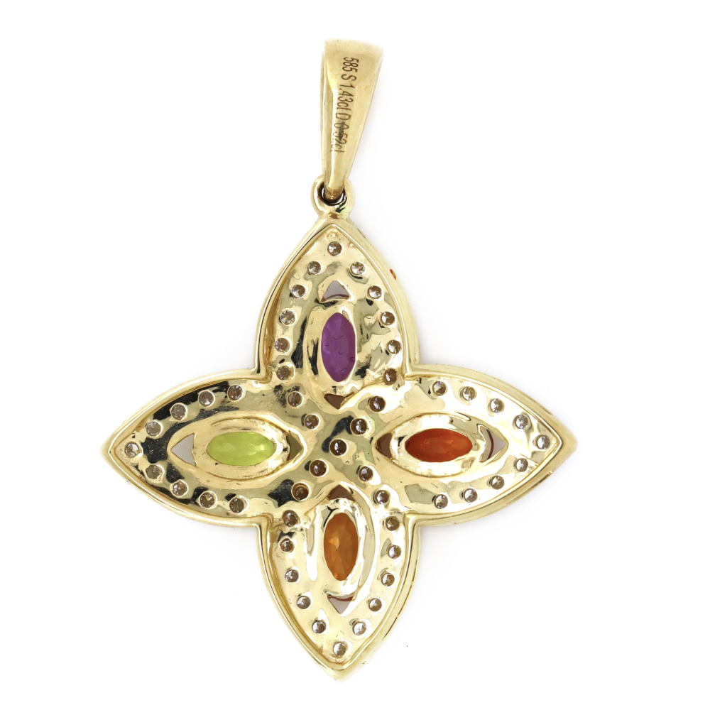 Yellow Gold Multi-Coloured Sapphire & Diamond Pendant