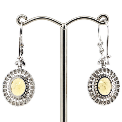 White Gold Heliodor and Diamond Halo Drop Earrings