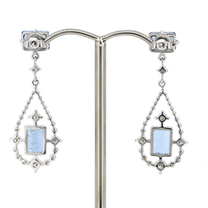 White Gold, Santa Maria Blue Aquamarine and Diamond, Drop Earrings