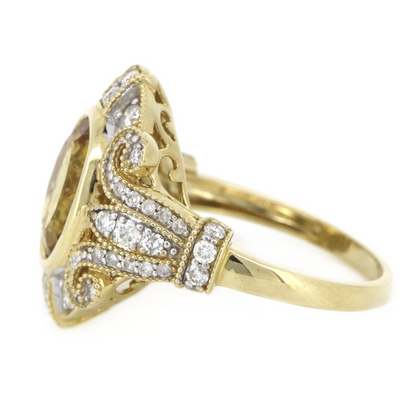 Yellow Gold Golden Beryl & Diamond Antique-Inspired Ring
