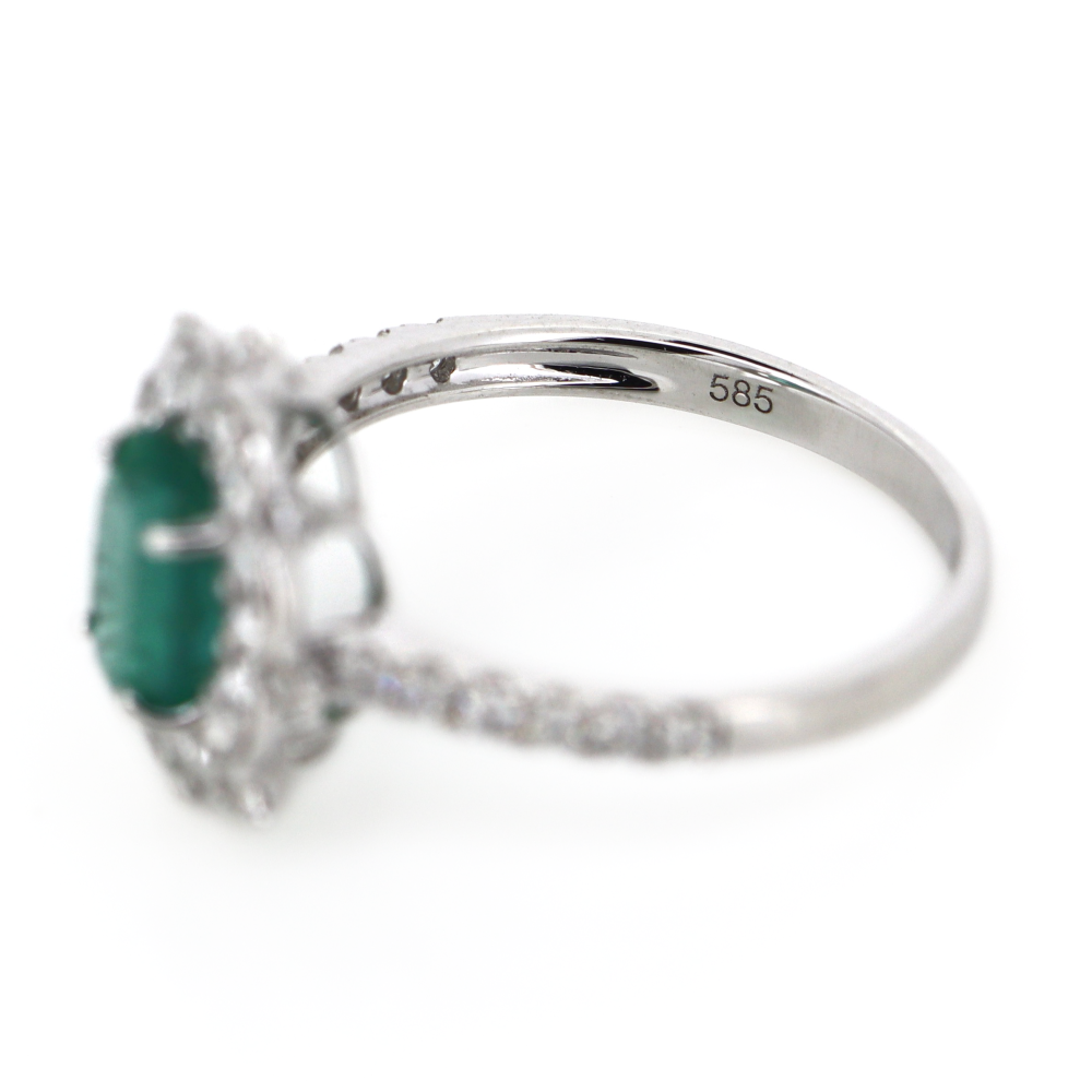White Gold Emerald and Diamond Antique Inspired Ring