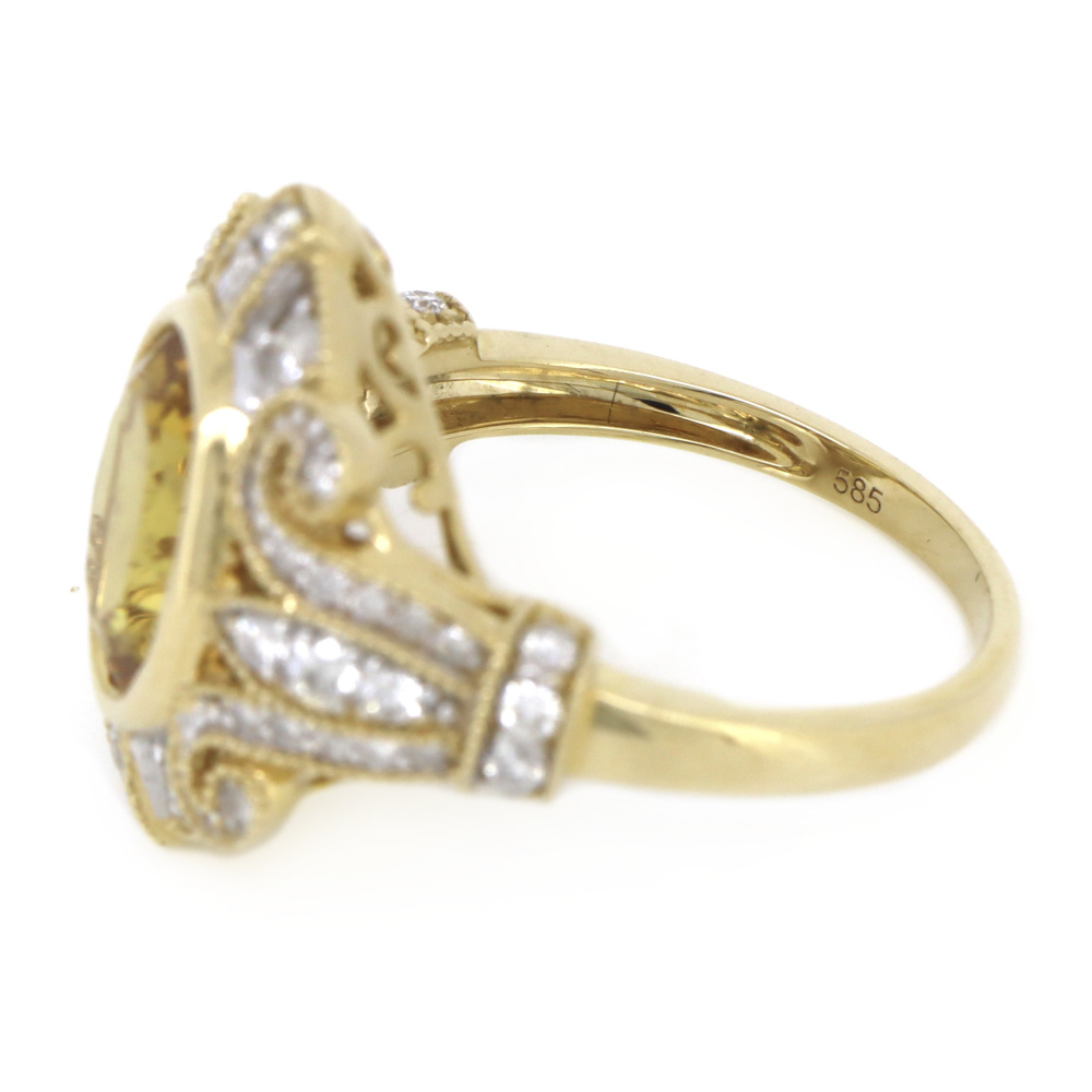 Yellow Gold Golden Beryl & Diamond Antique-Inspired Ring