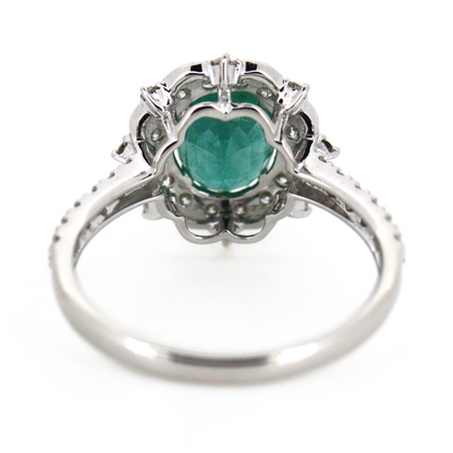 White Gold Emerald and Diamond Antique Inspired Ring