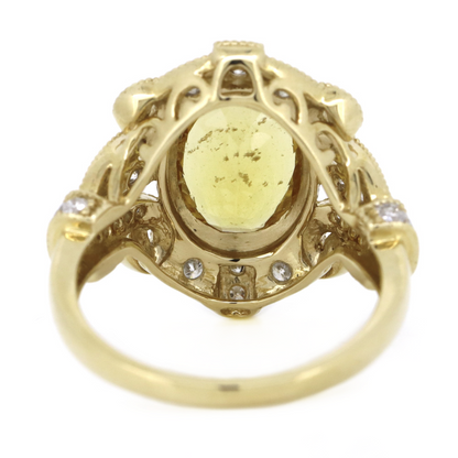 Yellow Gold Golden Beryl & Diamond Antique-Inspired Ring