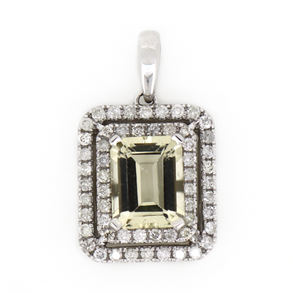 White Gold Heliodor and Diamond Double Halo Pendant