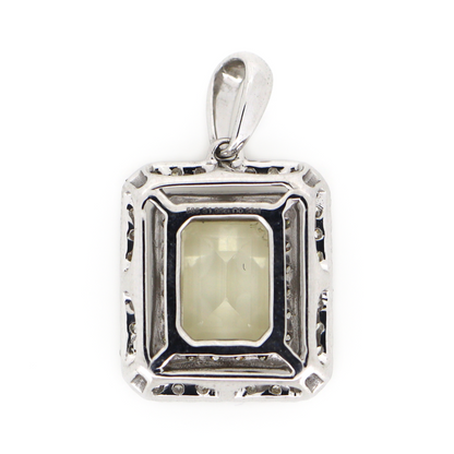 White Gold Heliodor and Diamond Double Halo Pendant