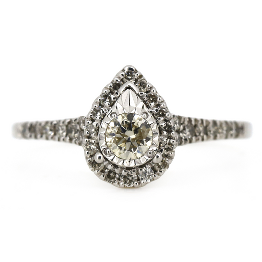 9K White Gold, Diamond Halo Ring