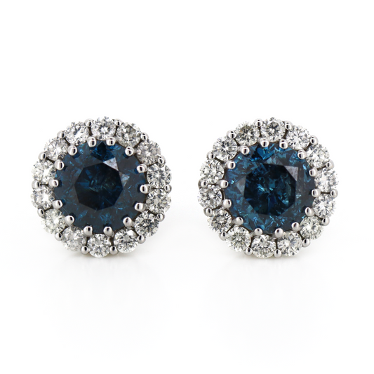2.62ct TDW White Gold Blue Diamond and Diamond Halo Stud Earrings