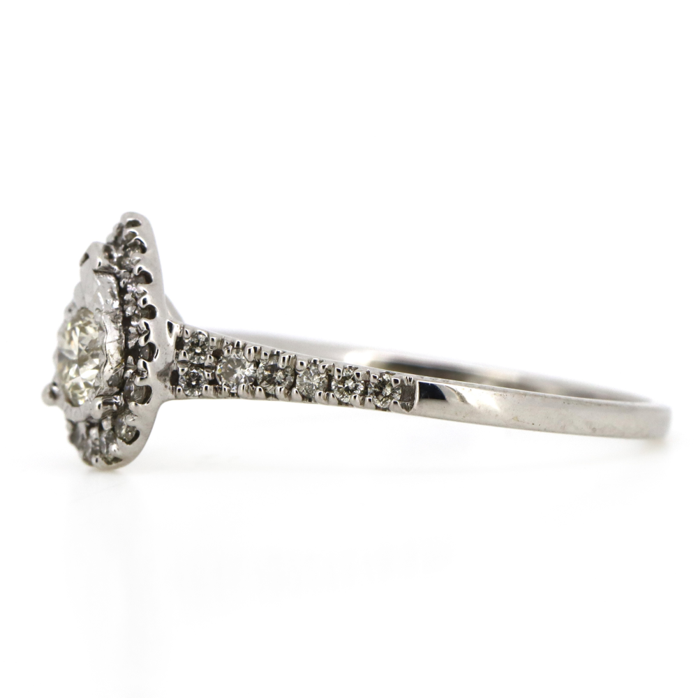 9K White Gold, Diamond Halo Ring