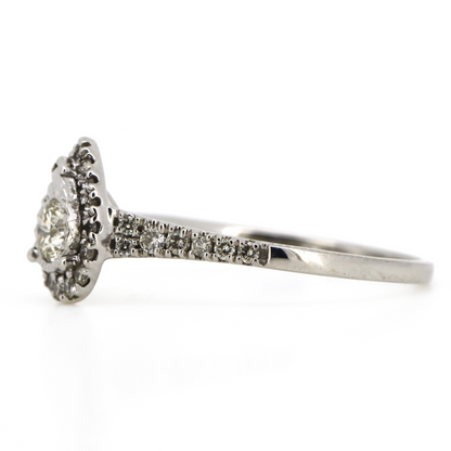 9K White Gold, Diamond Halo Ring