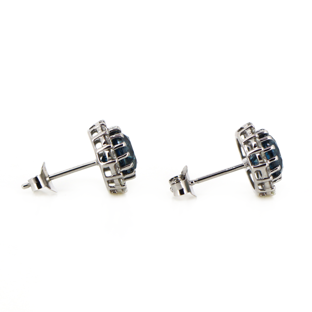 2.62ct TDW White Gold Blue Diamond and Diamond Halo Stud Earrings