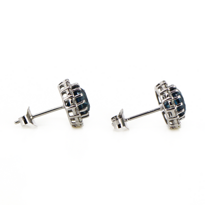 2.62ct TDW White Gold Blue Diamond and Diamond Halo Stud Earrings