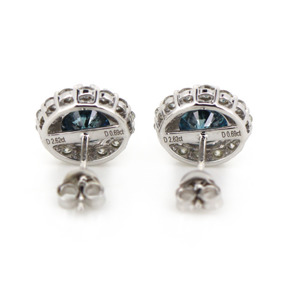 2.62ct TDW White Gold Blue Diamond and Diamond Halo Stud Earrings