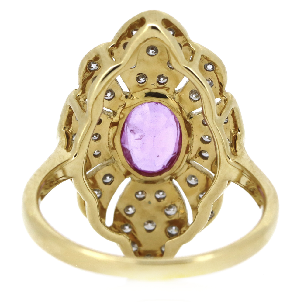 Yellow Gold Pink Sapphire & Diamond Antique Style Ring