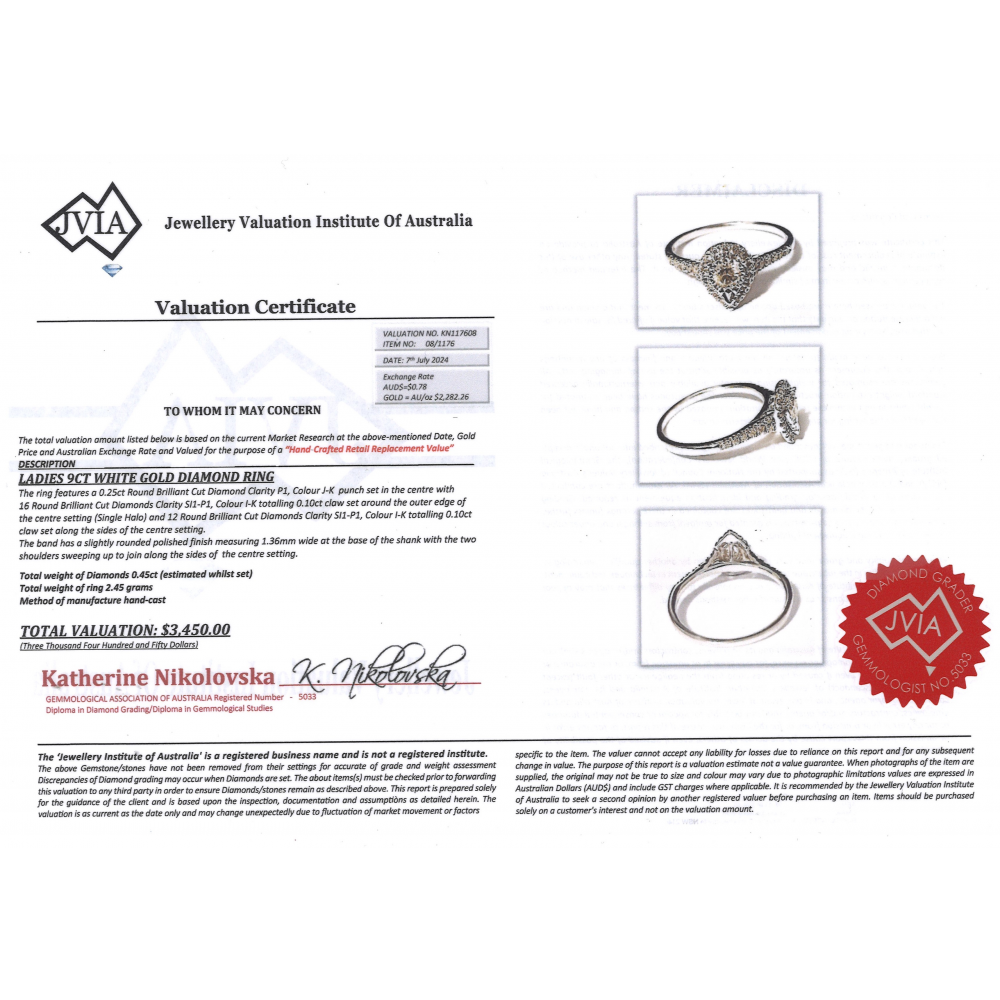9K White Gold, Diamond Halo Ring