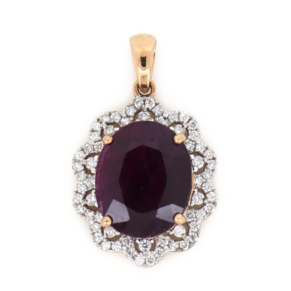 Rose Gold Ruby and Diamond Cluster Halo Pendant