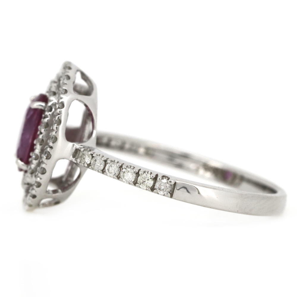 White Gold Pink Sapphire & Diamond Double Halo Ring