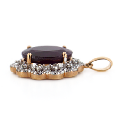 Rose Gold Ruby and Diamond Cluster Halo Pendant