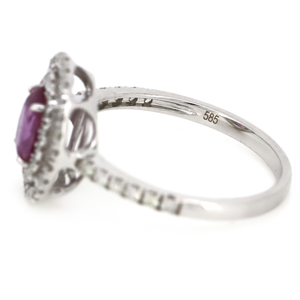 White Gold Pink Sapphire & Diamond Double Halo Ring