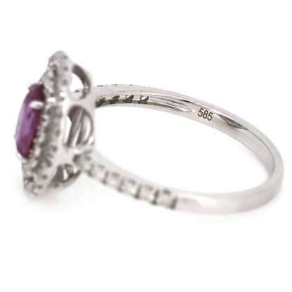 White Gold Pink Sapphire & Diamond Double Halo Ring