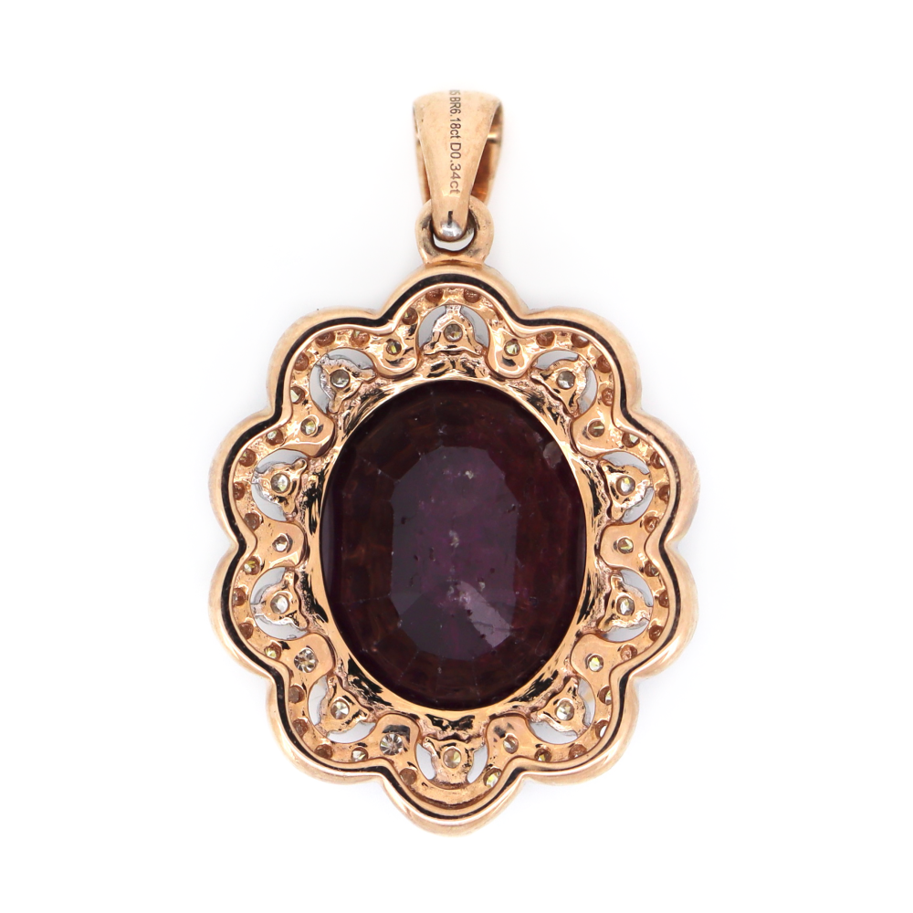 Rose Gold Ruby and Diamond Cluster Halo Pendant